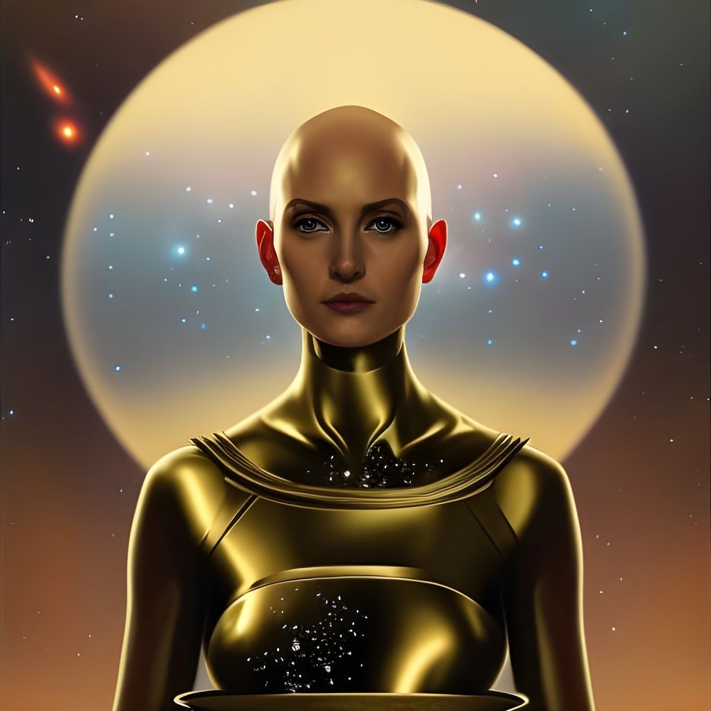 Golden Alien Queen in Galactic Throne Room