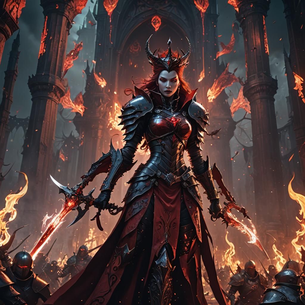 Crimson Queen Leading Legion: Dark Fantasy Illustration
