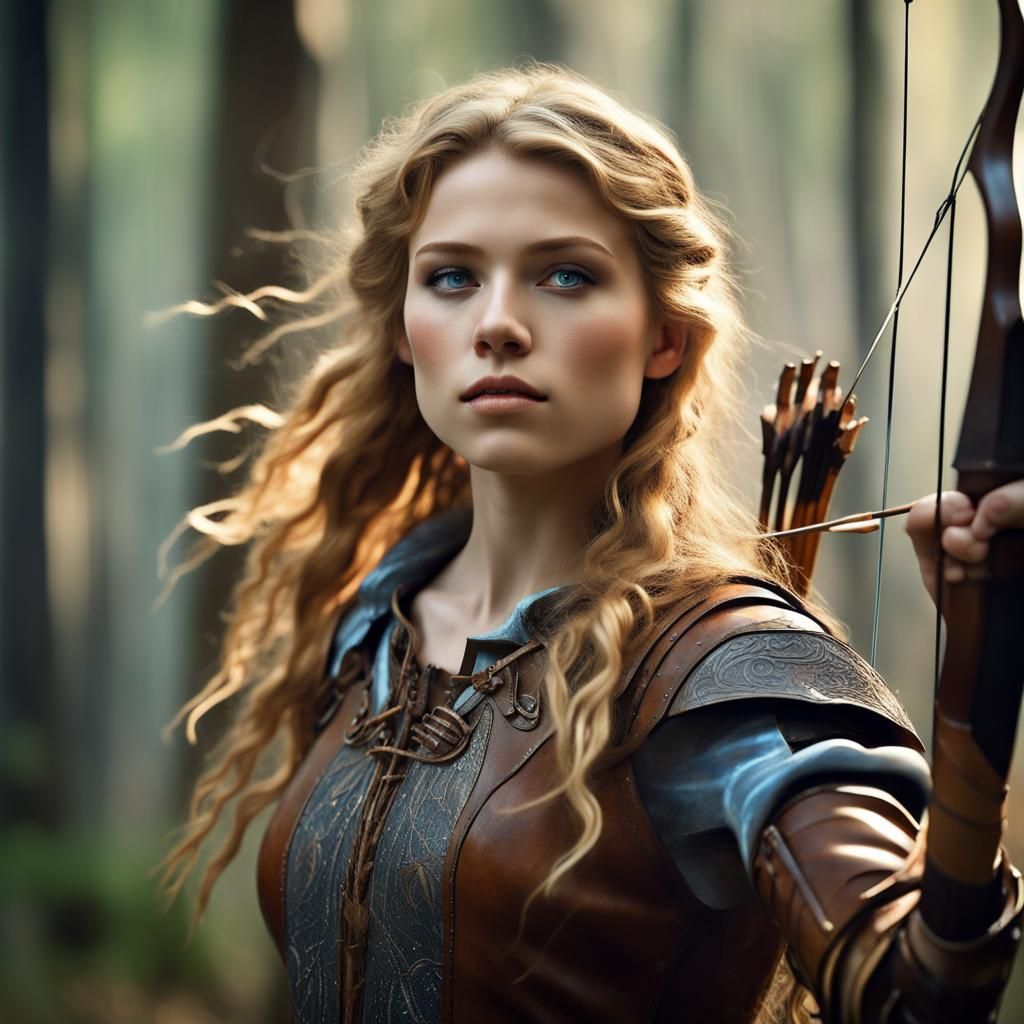 Teenage Archer in Misty Forest, Digital Matte Painting