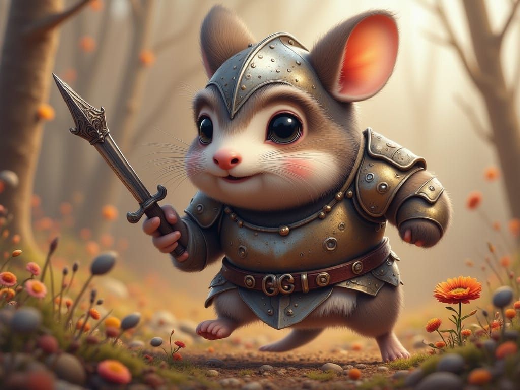 Cute Mouse Knight Jousting on Horseback