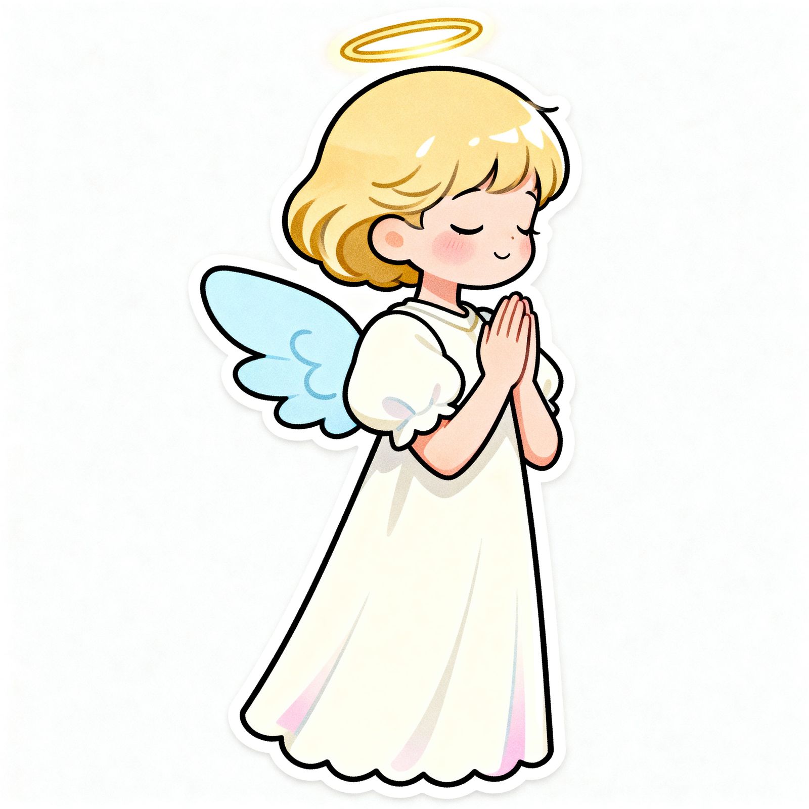 Kawaii Angel Child in Prayer, Simple Line Art