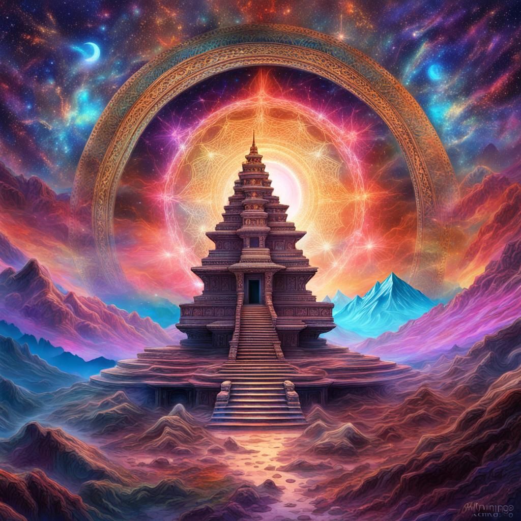 Holographic Lost Temple in Himalayas: Cosmic Illustration