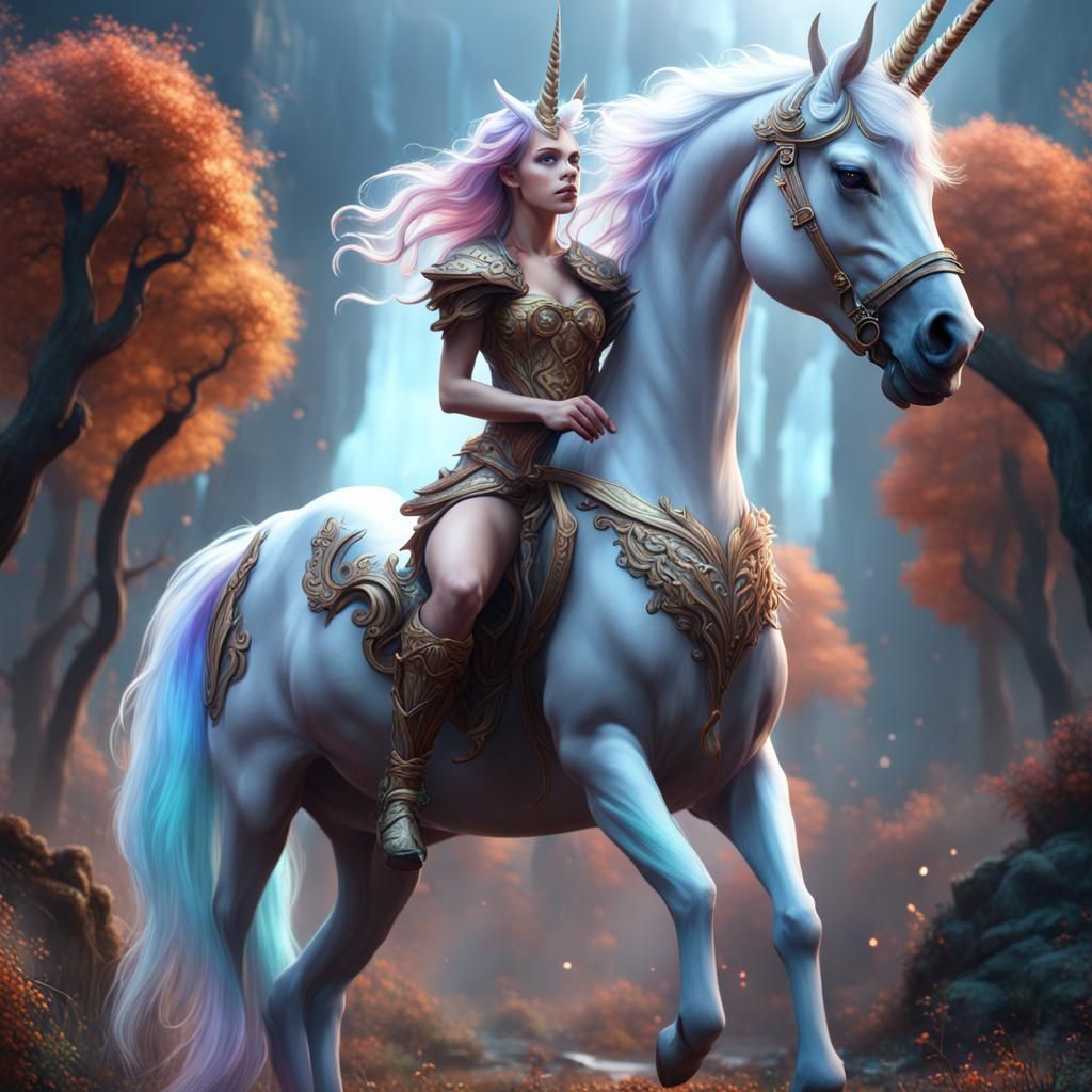 Fantastical Unicorn Girl in Detailed Matte Painting