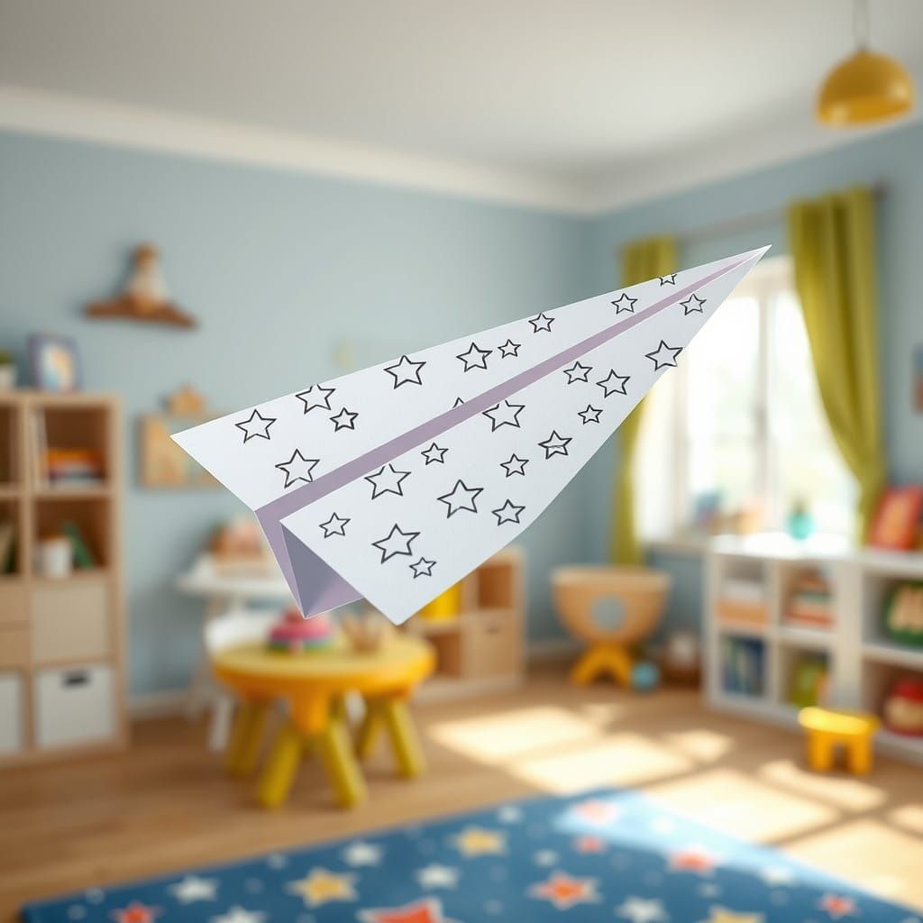Whimsical Paper Plane Soars Through a Playful Starry Sky