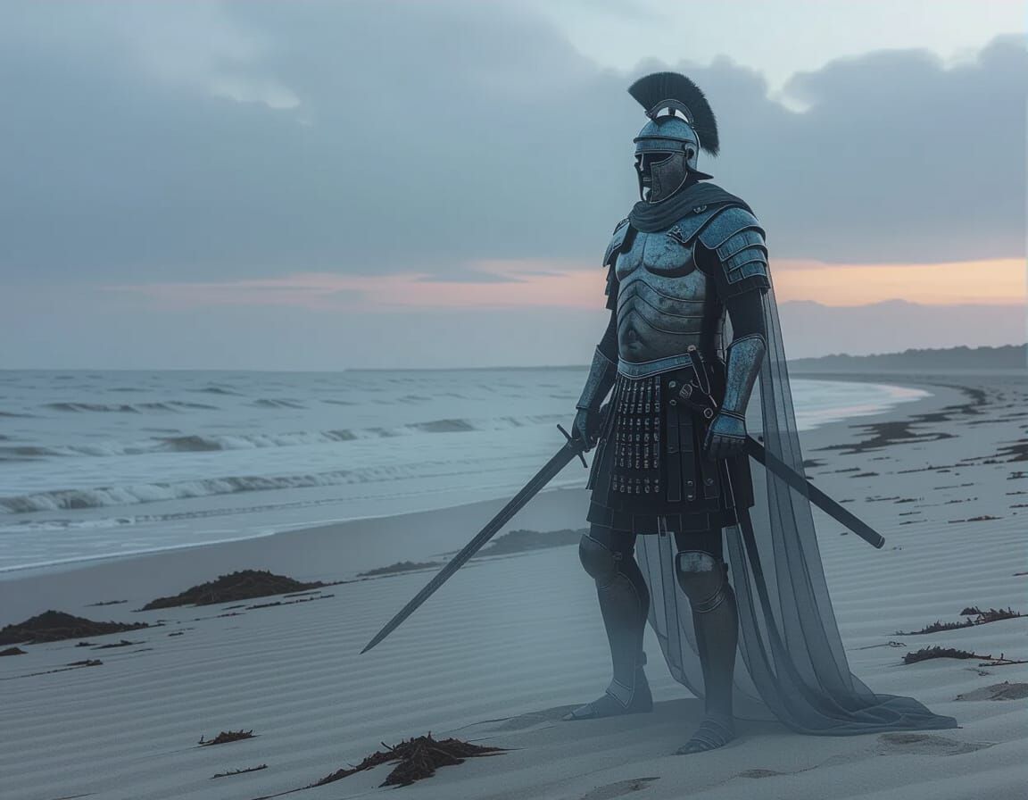 Spectral Roman Soldier on Windswept Mersea Island