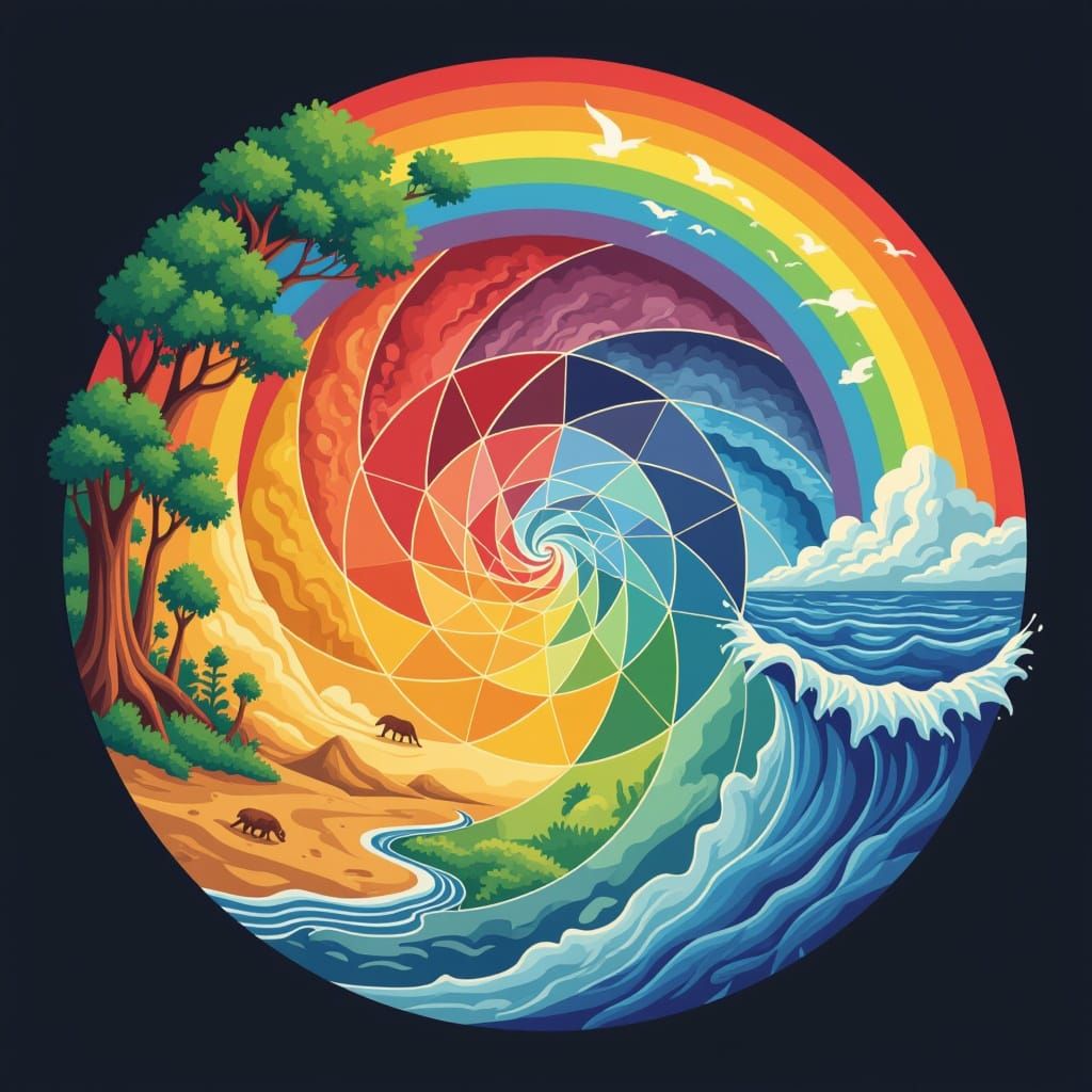 Ecological Rainbow Swirl in James Gurney Style