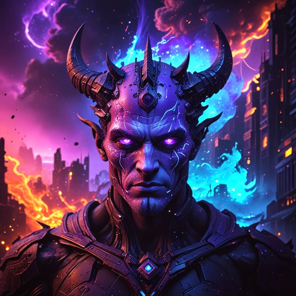 Futuristic Hell Cityscape with Cosmic Fire Effects