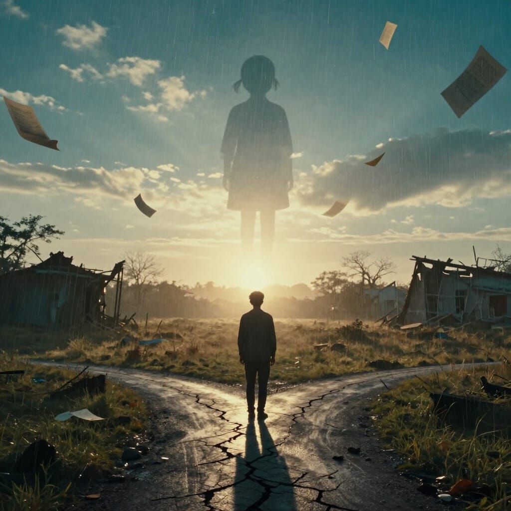 Lone Figure at Life's Crossroads in Cinematic Realism