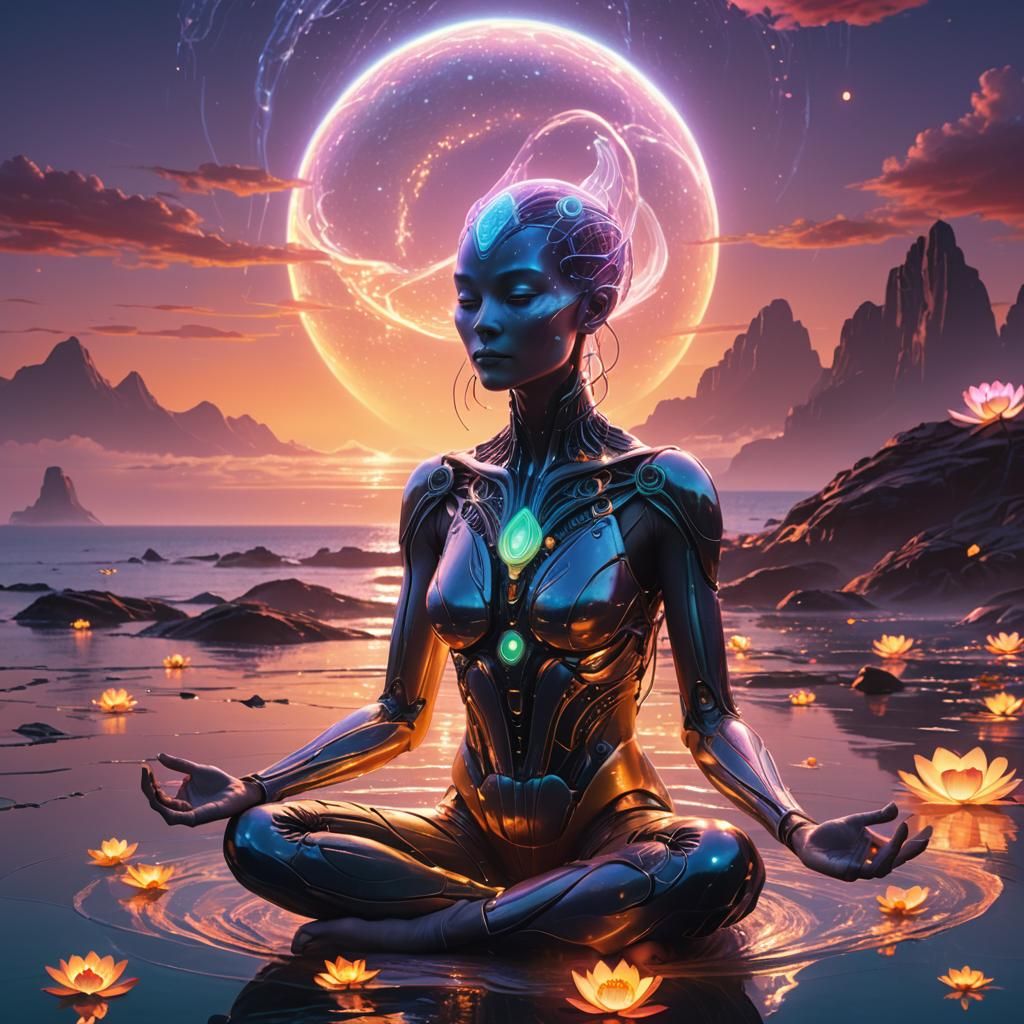 Alien Meditation by Iridescent Ocean, Digital Matte Painting