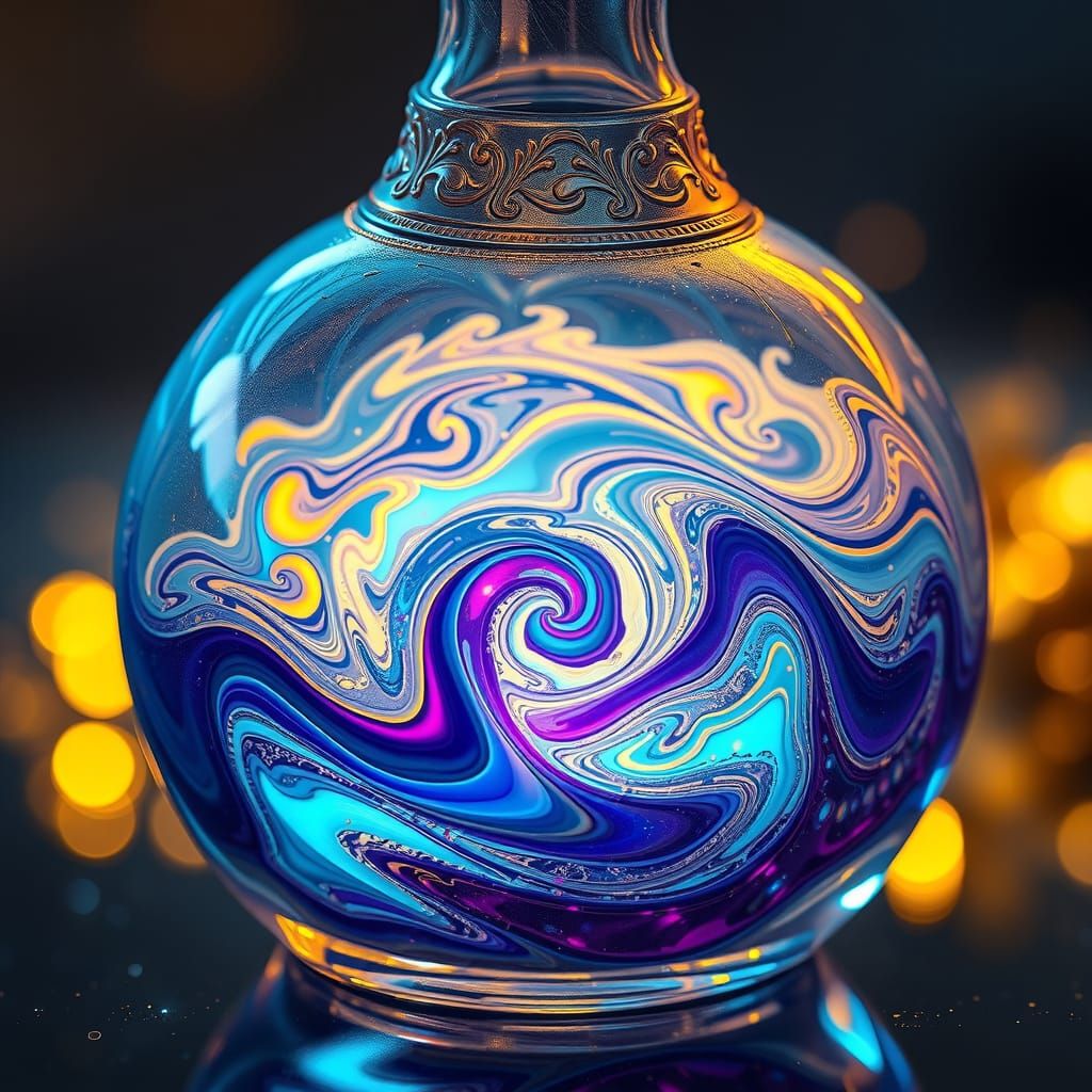 Ornate Potion Bottle with Iridescent Swirls