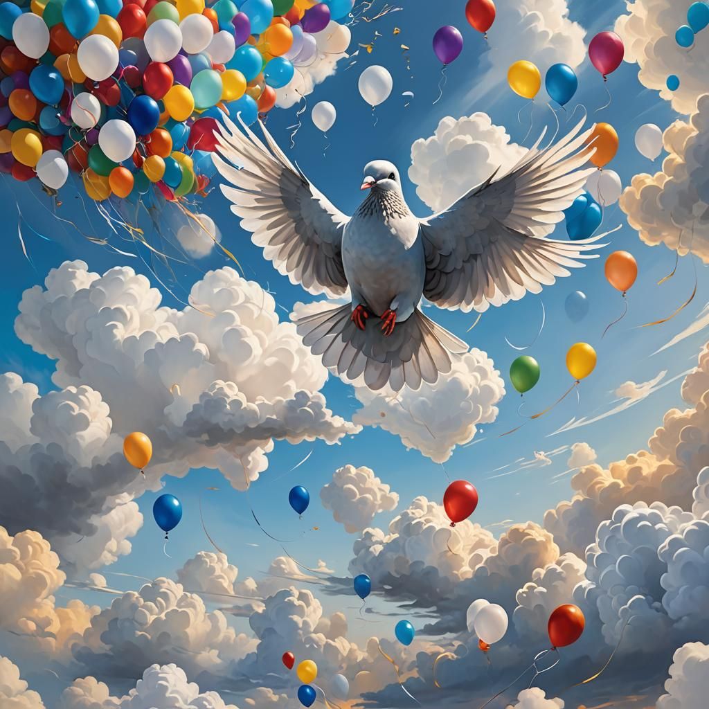 Dove Cloud with Balloons: Fantasy Matte Painting