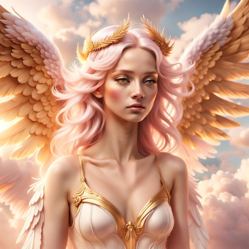 Pink-Haired Angel Goddess in Ethereal Light