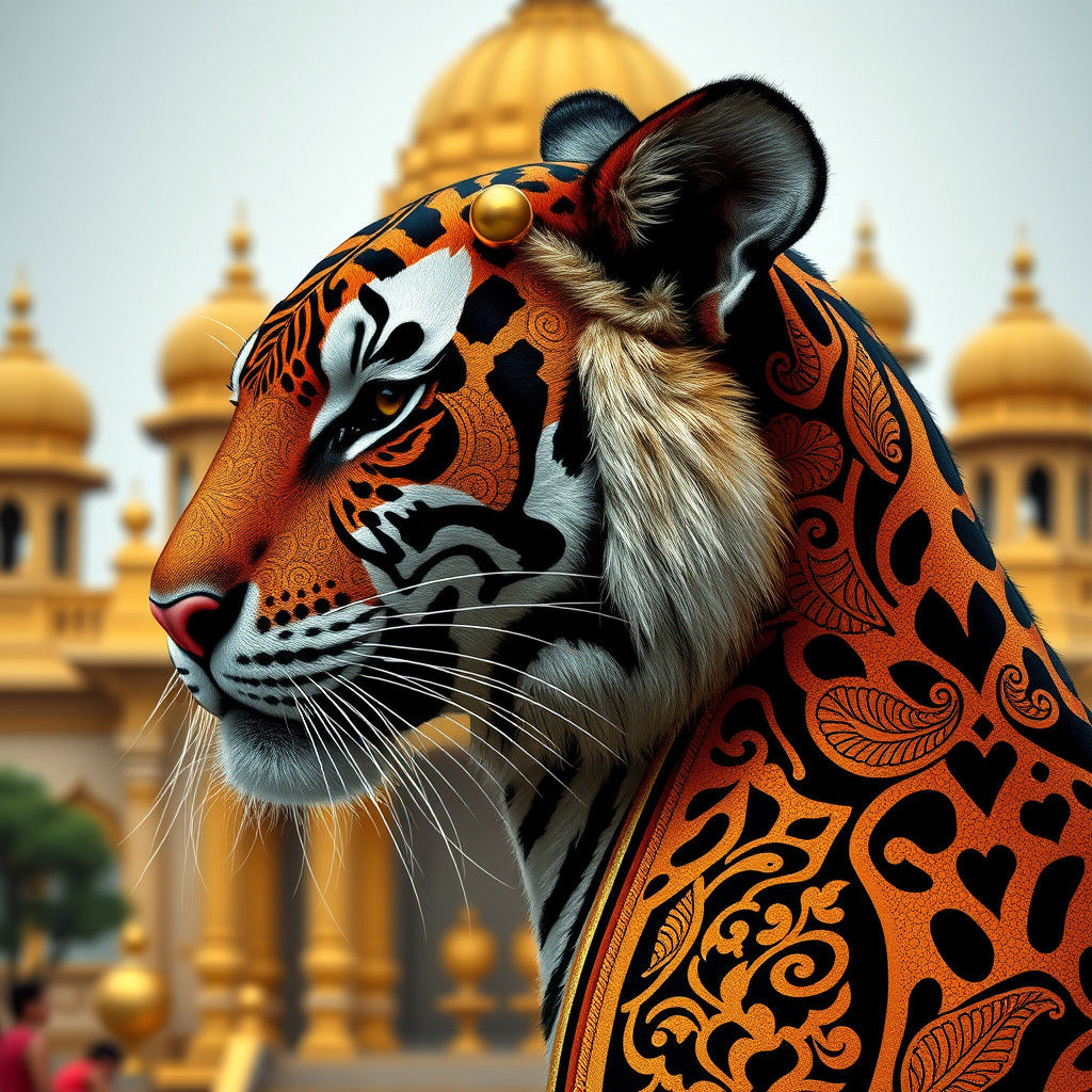 Henna Tiger with Golden Temple in Art Deco Style