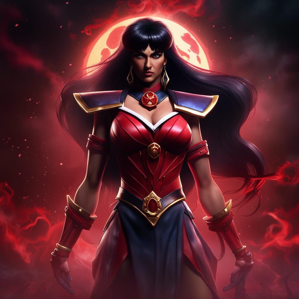 Sailor Mars Fused with Smoke: Detailed Matte Painting