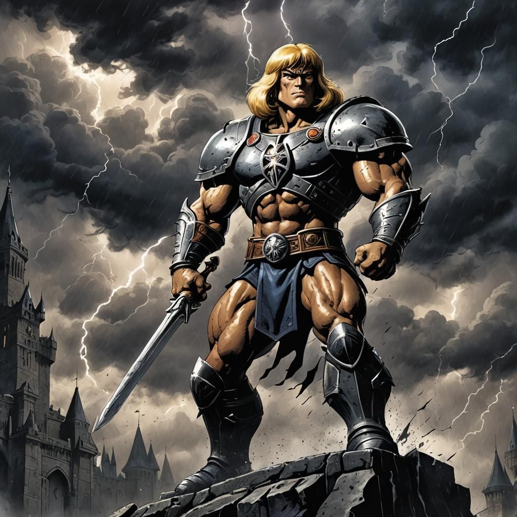 He-Man on Greyskull: Ink Wash Comic Book Art