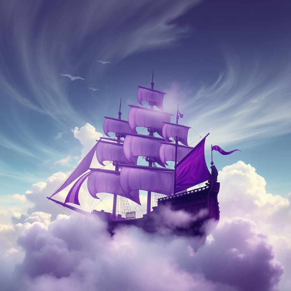 Purple Pirate Ship Defies Gravity in Dreamlike Double Exposu...
