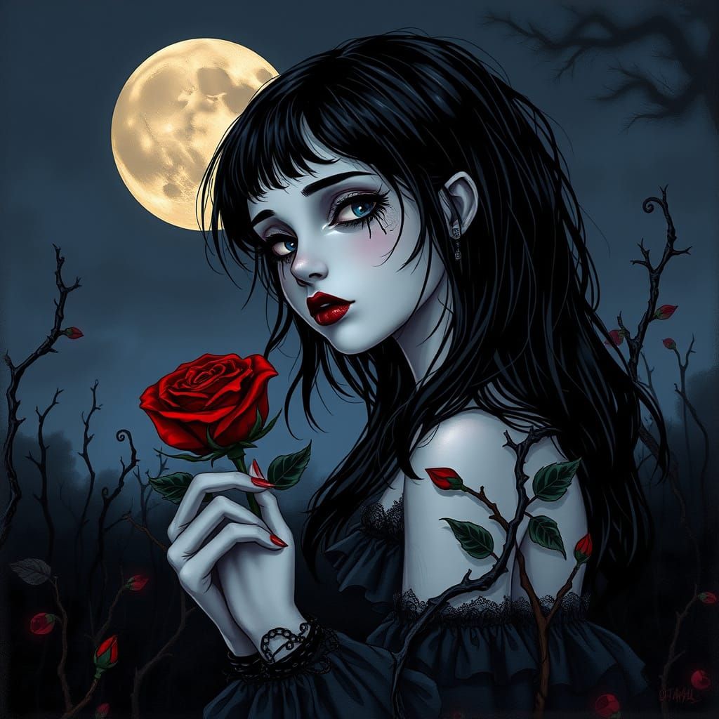 Ethereal Goth Princess Amidst Twilight Vines