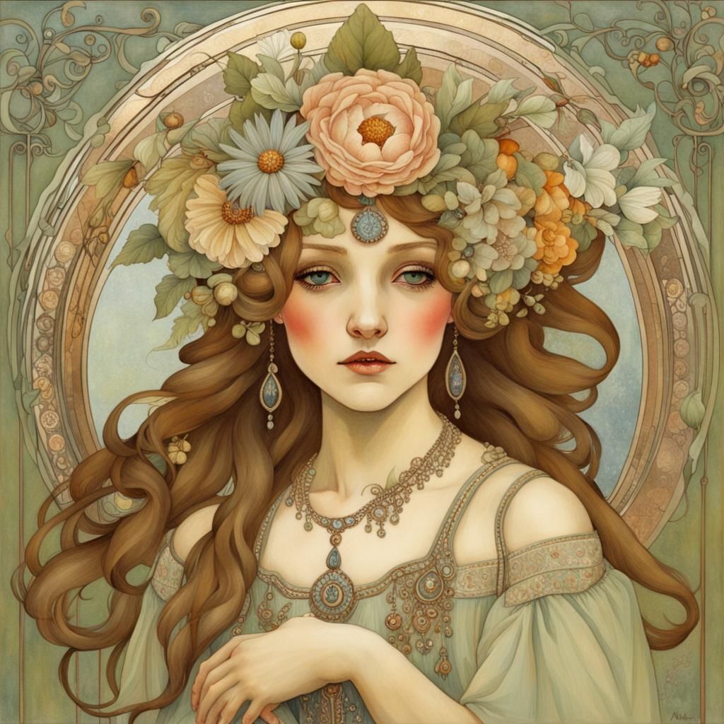 Art Nouveau Portrait in Mucha Style