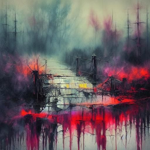 Dramatic Rothko-Inspired Landscape with Burning Sky