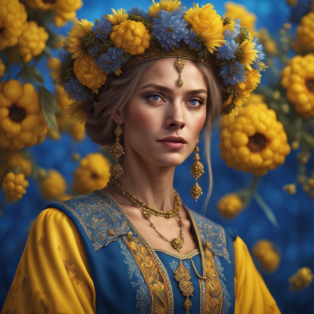 Ukrainian Woman with Flower Crown, Fantasy Art