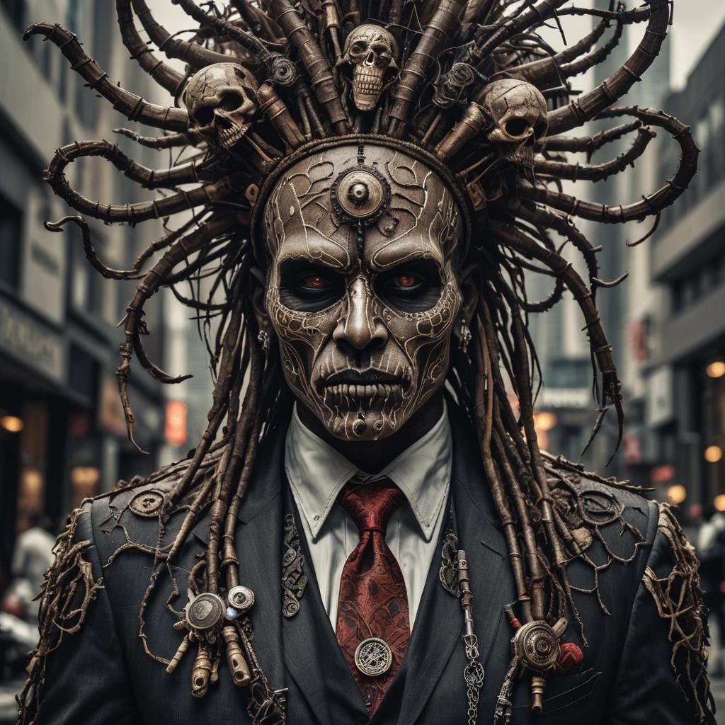 Hyperrealistic Corporate Voodoo Headhunter in HDR