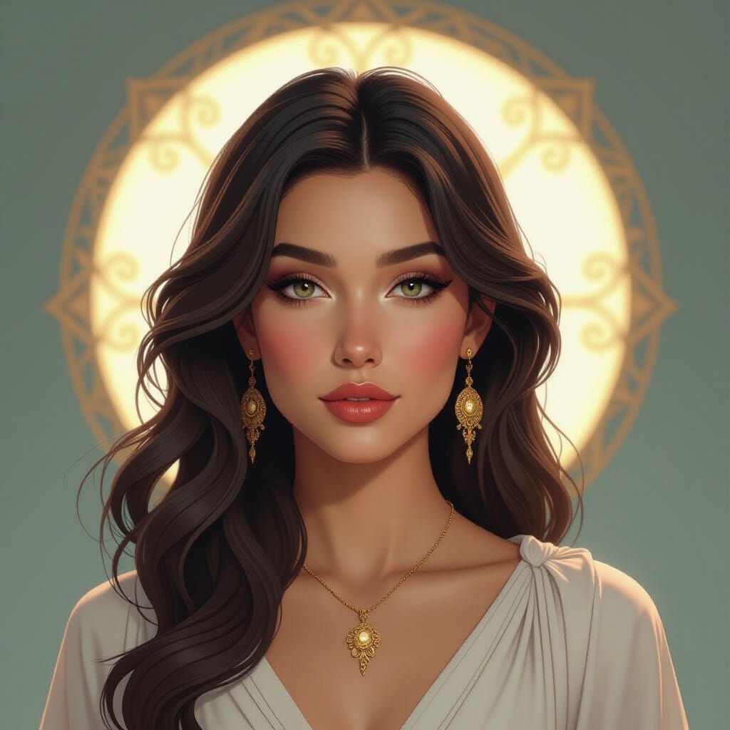 Luna, Roman Goddess Portrait in Hyperdetailed Style