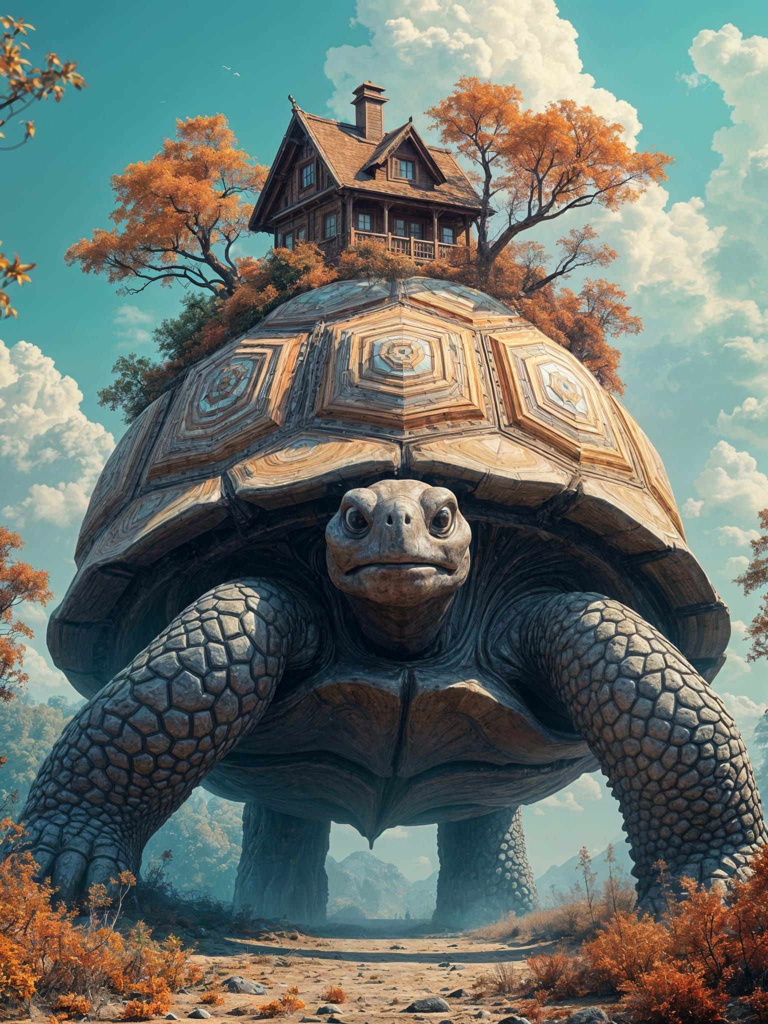 Colossal Tortoise in Cyberpunk Splendor