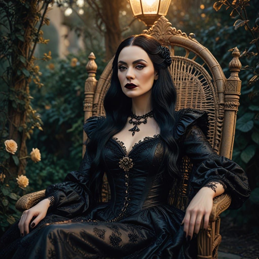 Morticia Addams in Gothic Garden Portrait