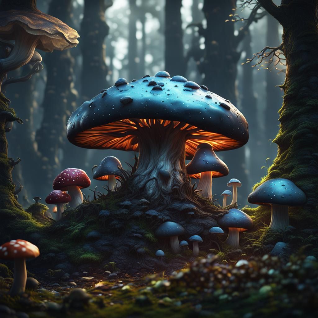 Slime Mushroom Creatures in Black and Silver Forest