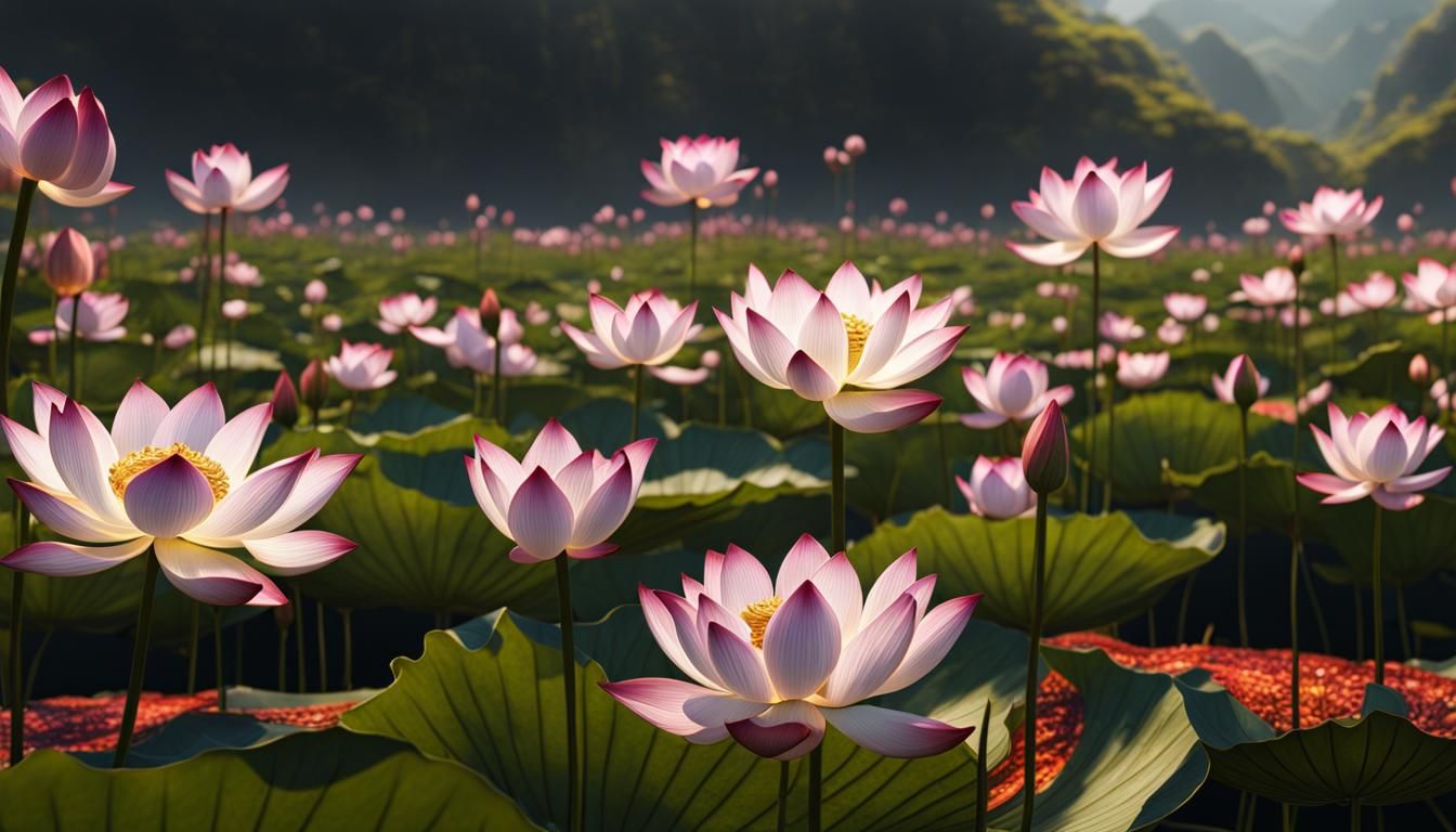 Chinese Style Metal Engraving of a Lotus Flower