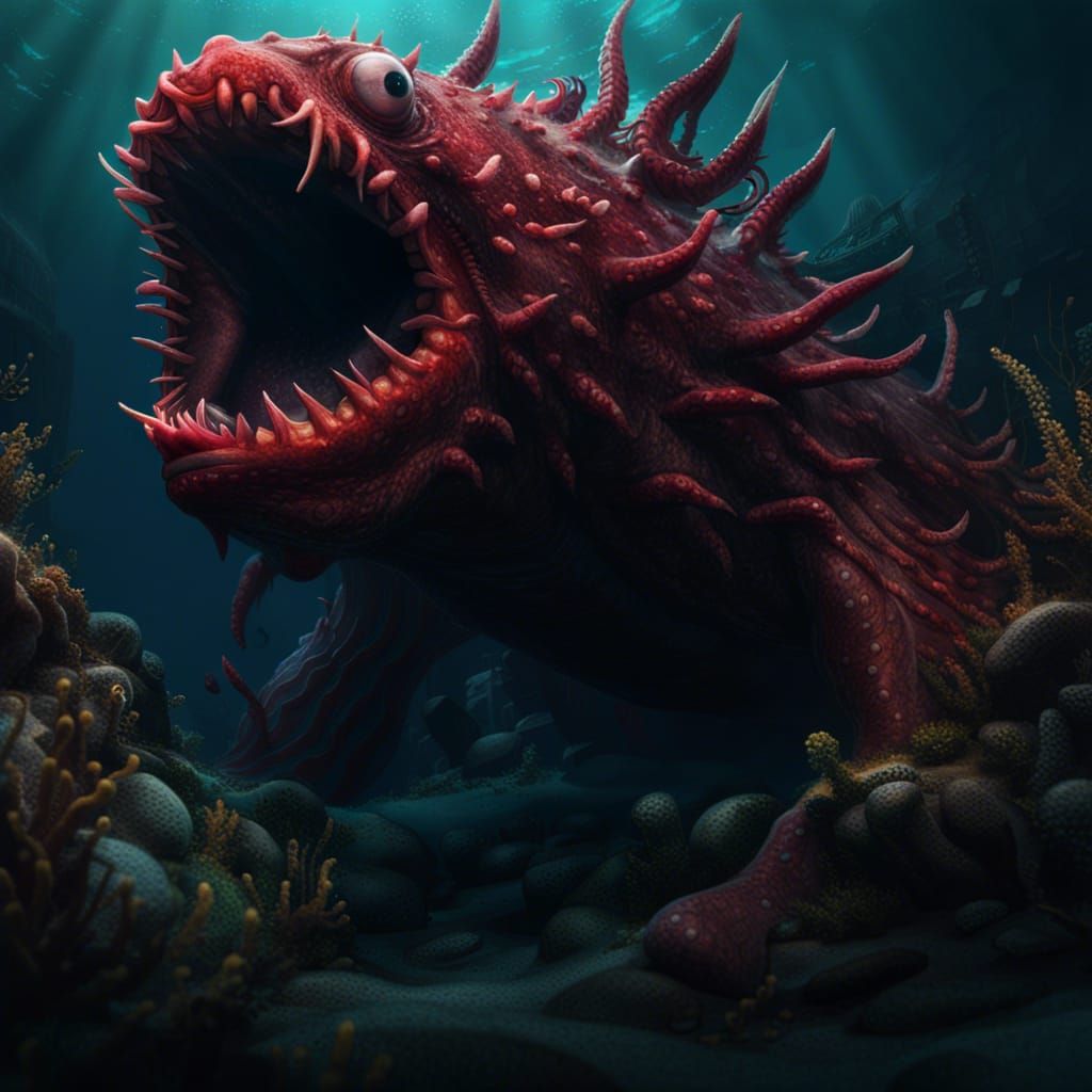 Giant Sea Monster with Red Eyes: Fantasy Art