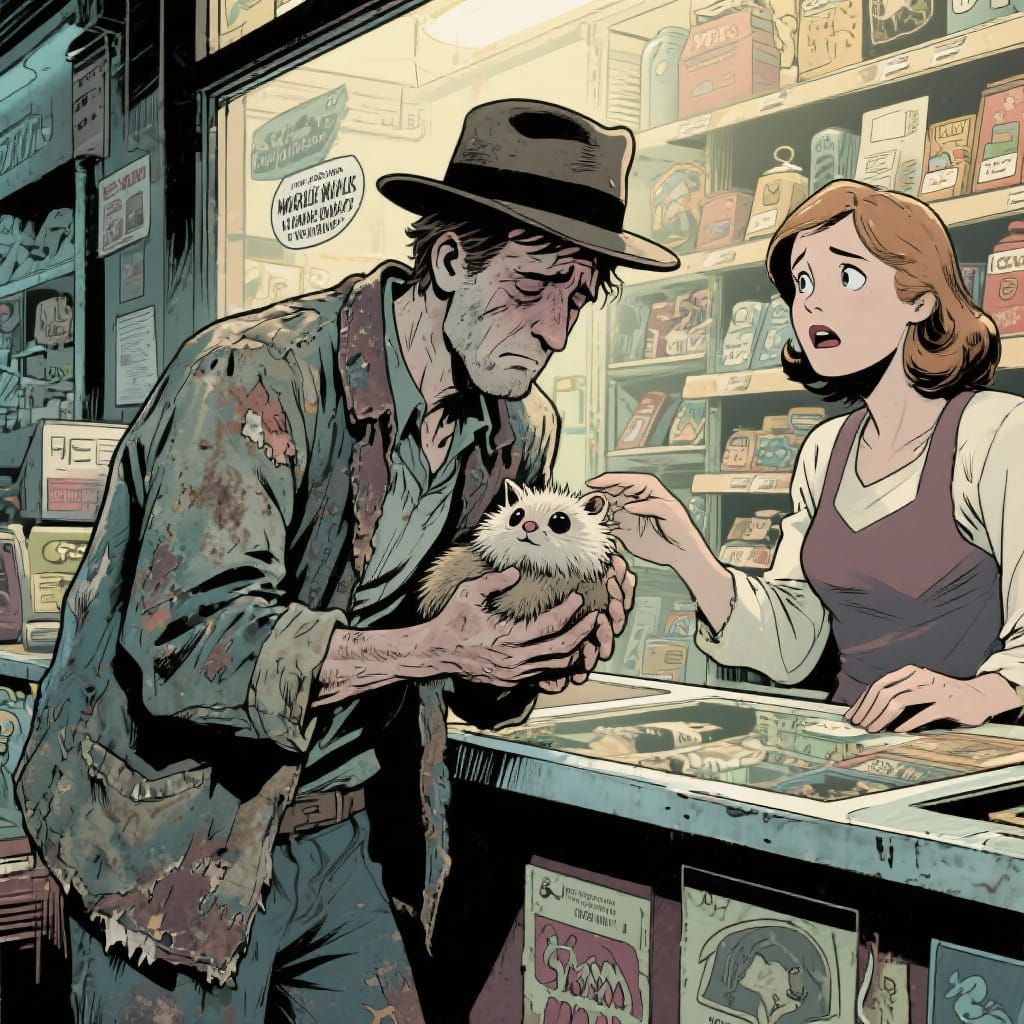 Exhausted Man with Creature on Vintage Movie Poster