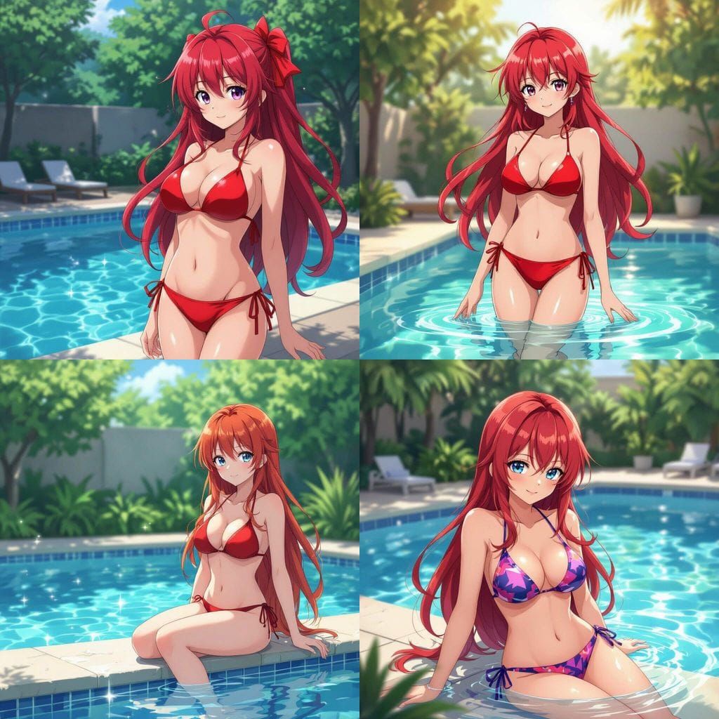 Rias Gremory in Bikini by a Pool