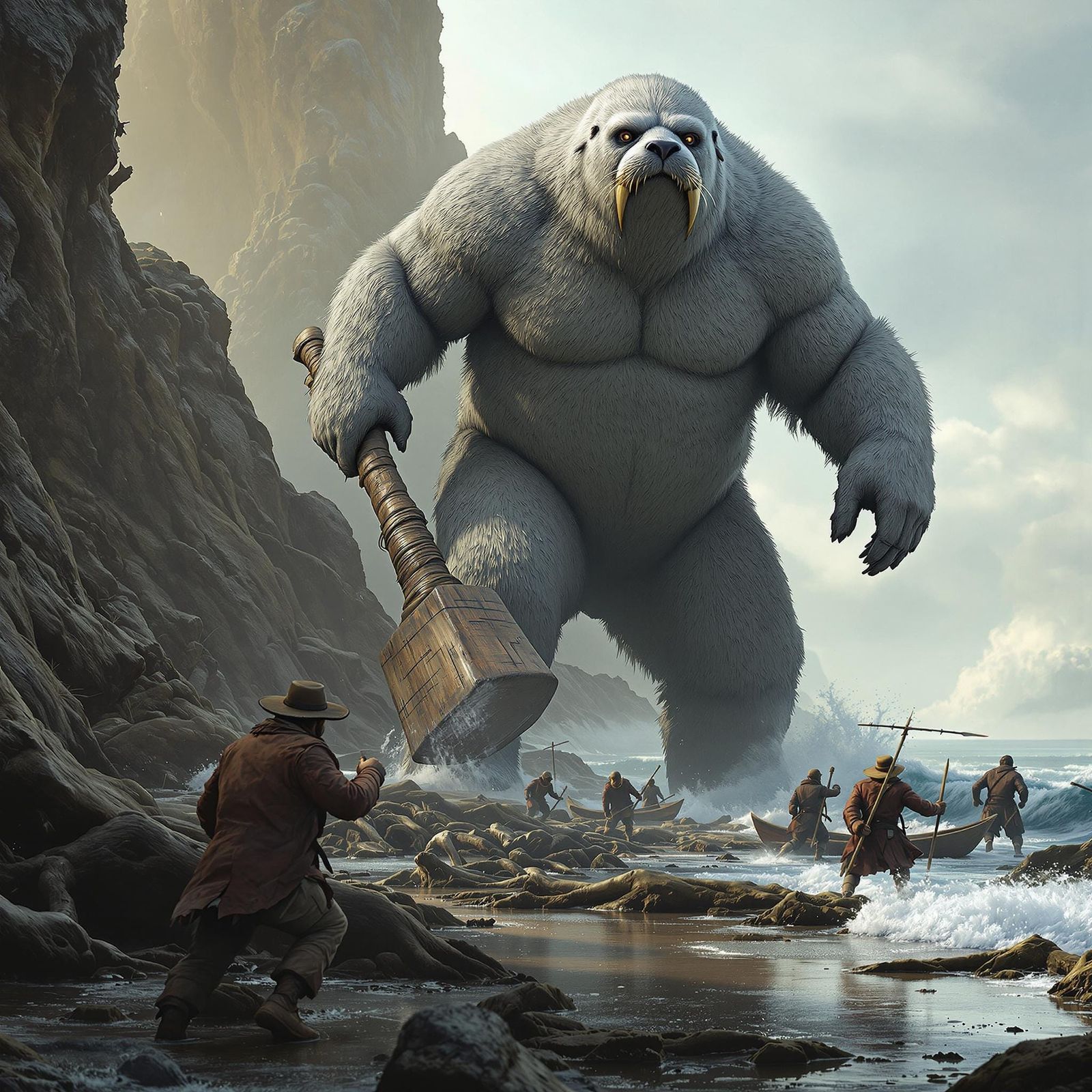 Muscular Seal Man Protects the Coastline in Fierce Battle