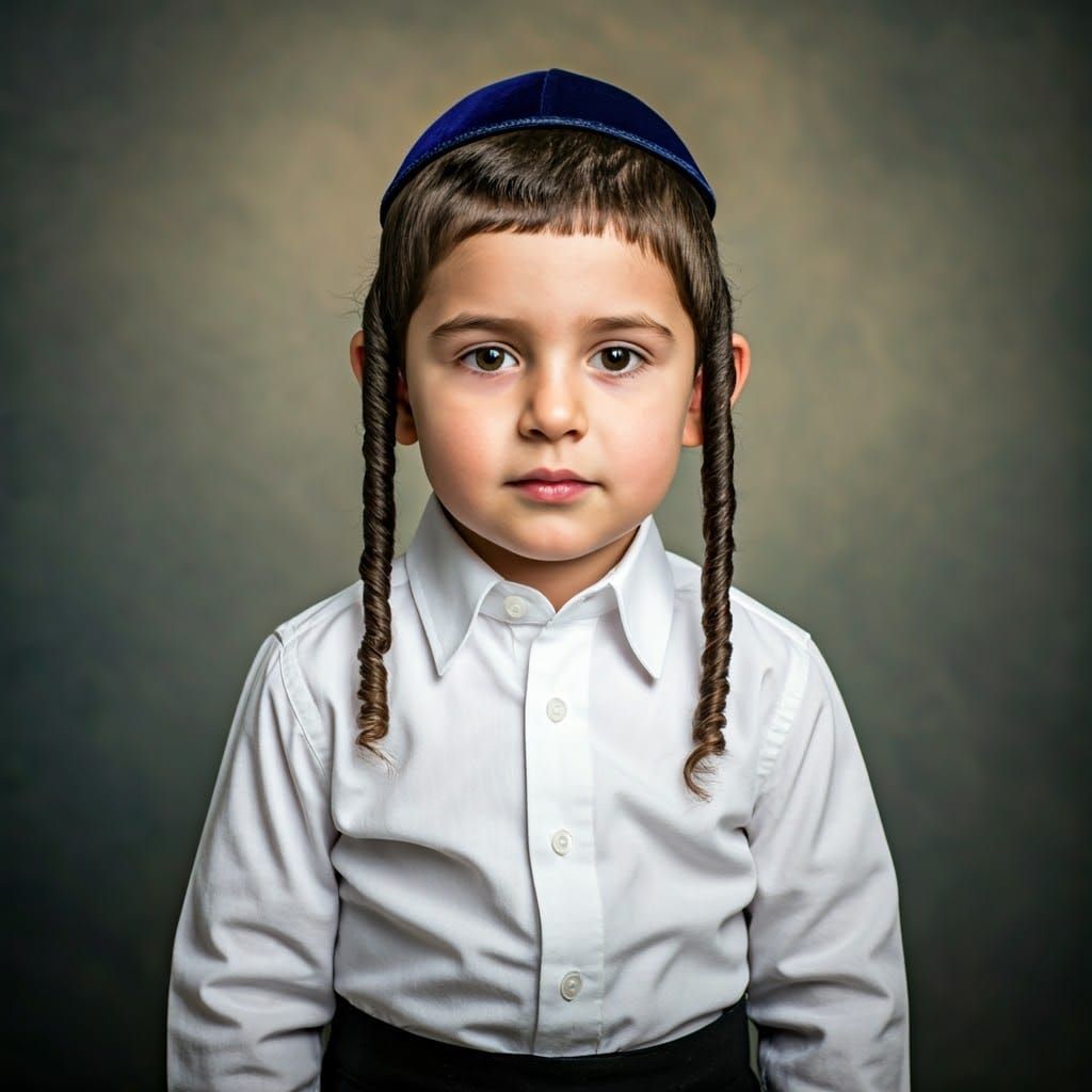 Young Haredi Boy Portrait in Studio Lighting