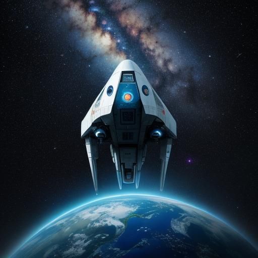 Lonely Astronaut Girl and Forgotten Spaceship in Cosmos