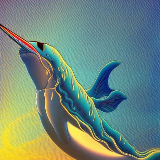 Narwhal in Art Nouveau Rococo Style, Golden Hour