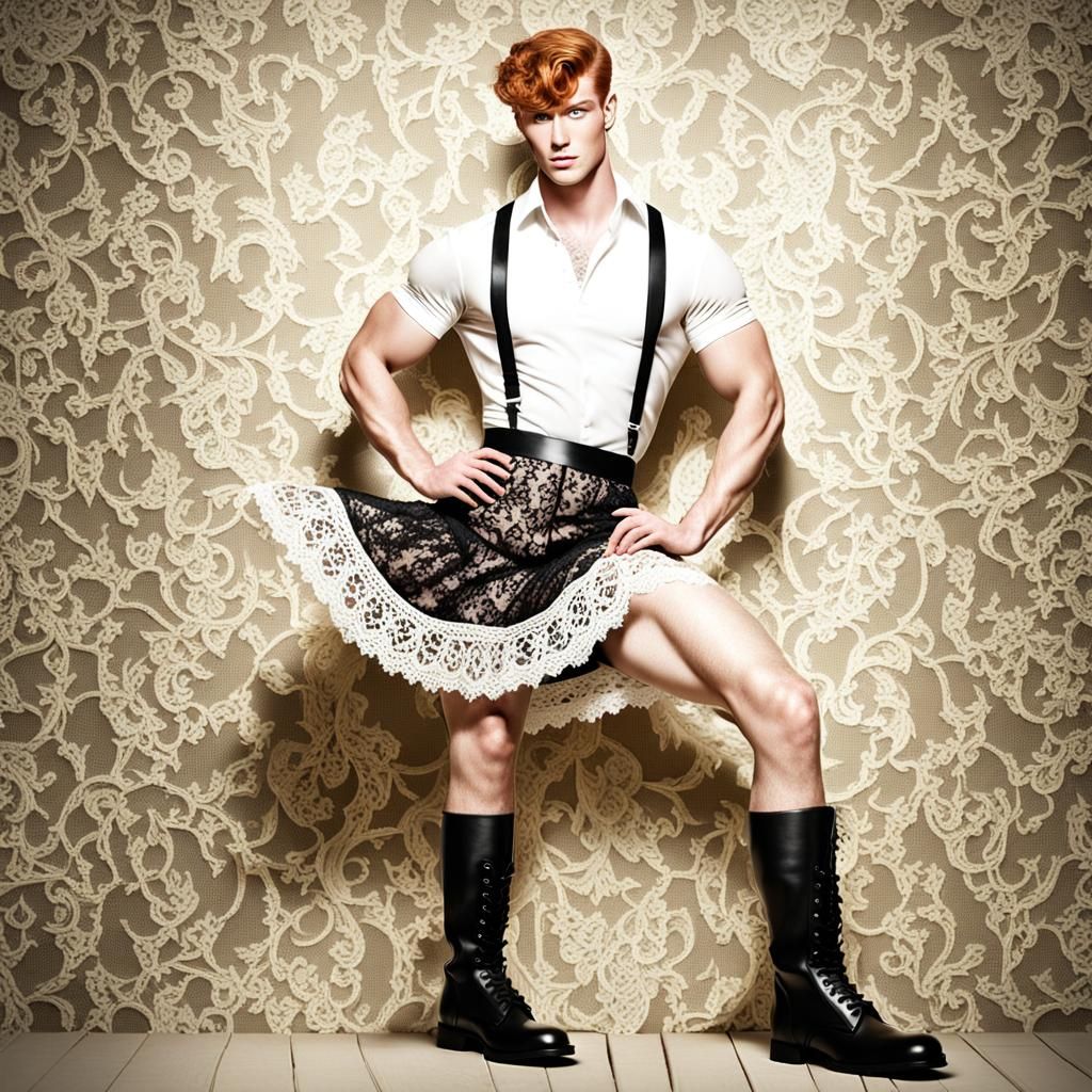 Ginger Male Model in Vintage Lace 3D Render