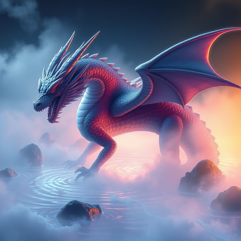 Ethereal Dragon in Enchanted Paysage, Majestic and Mystical