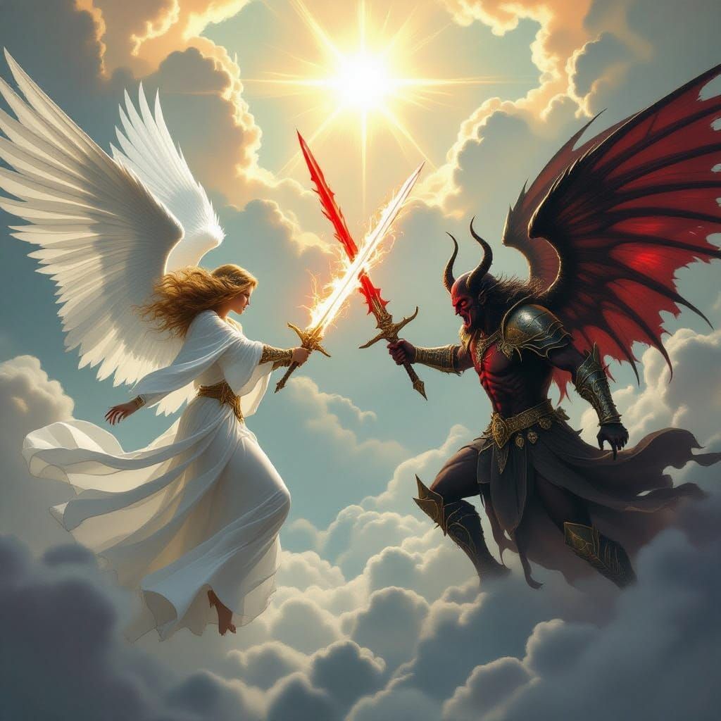 Angels and Demons Clash in Heaven, Fantasy Art