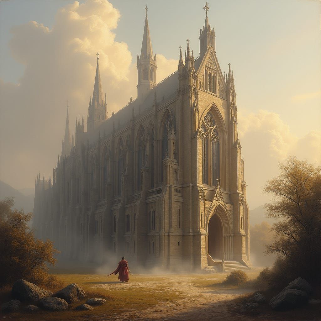 Majestic Church in a Golden Misty Morning
