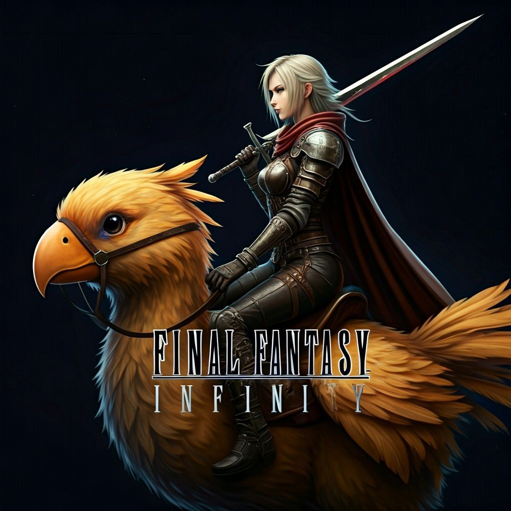 Epic Female Hero Riding Chocobo in Final Fantasy Style