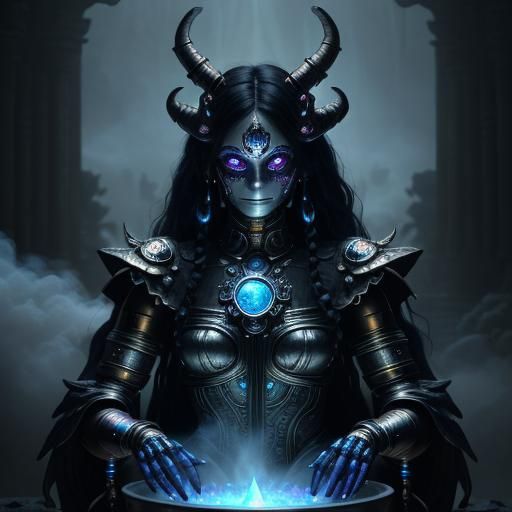 Cybernetic Mayan Witch Casting Spell, Detailed Digital Art