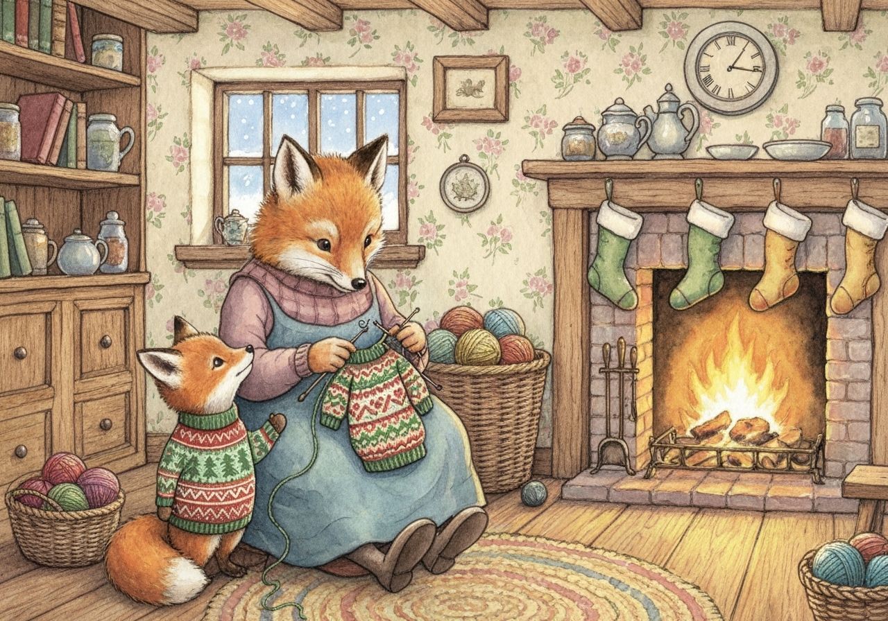 Grandmother Fox Knits Ugly Christmas Sweater for Cub