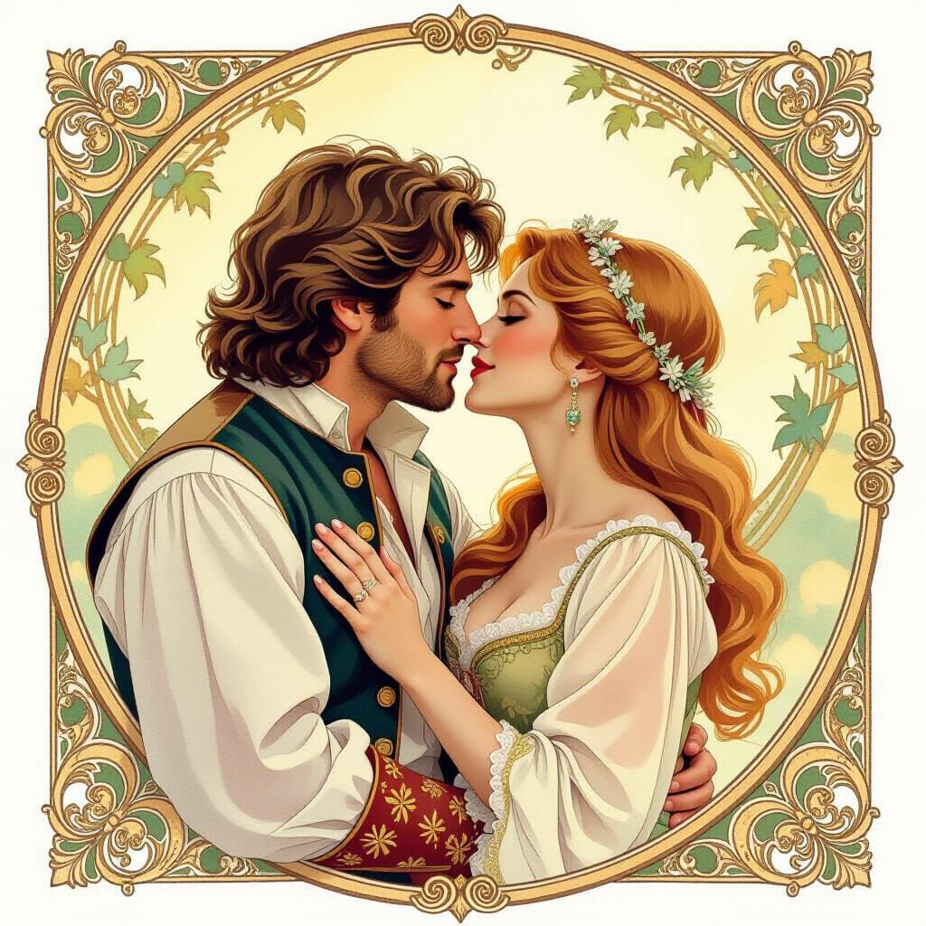 Renaissance Kiss: Watercolor Portrait of Affection