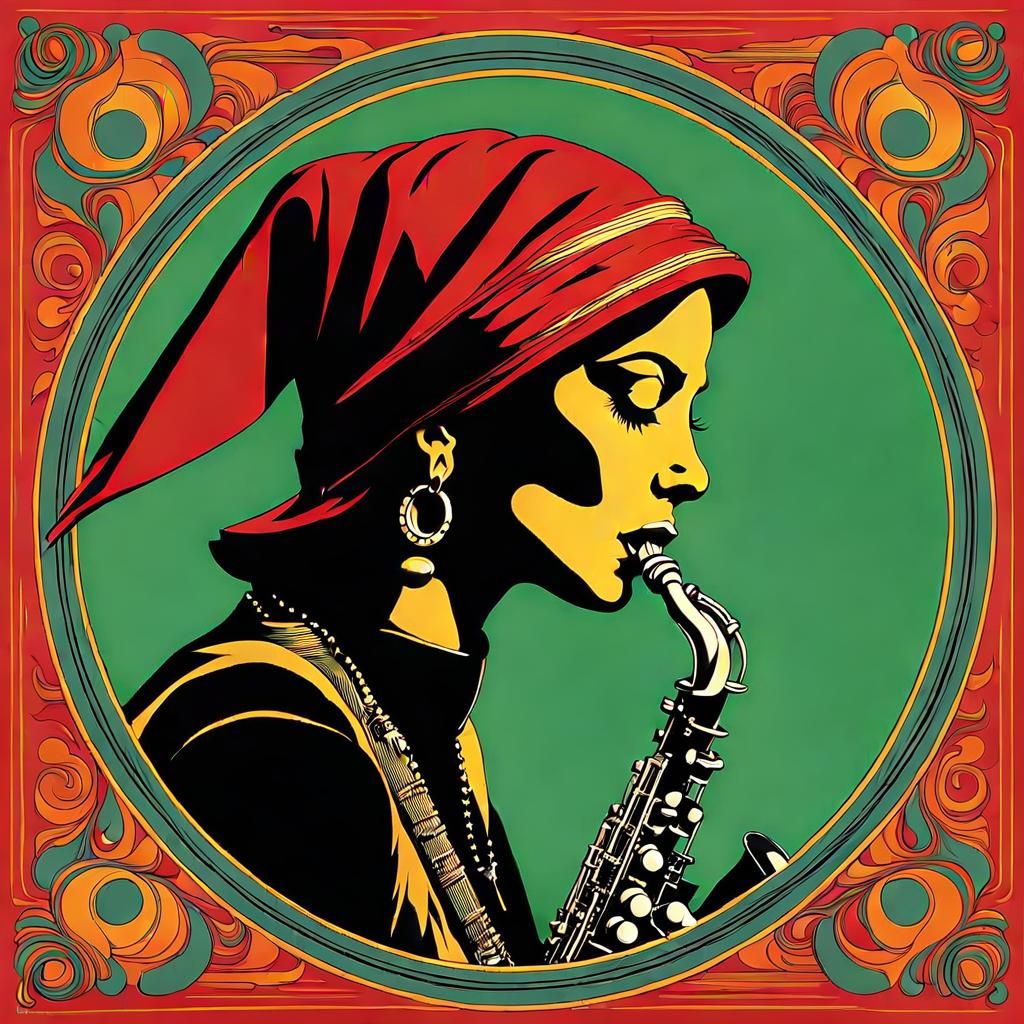 Vintage Album Cover with Elf Sax Player