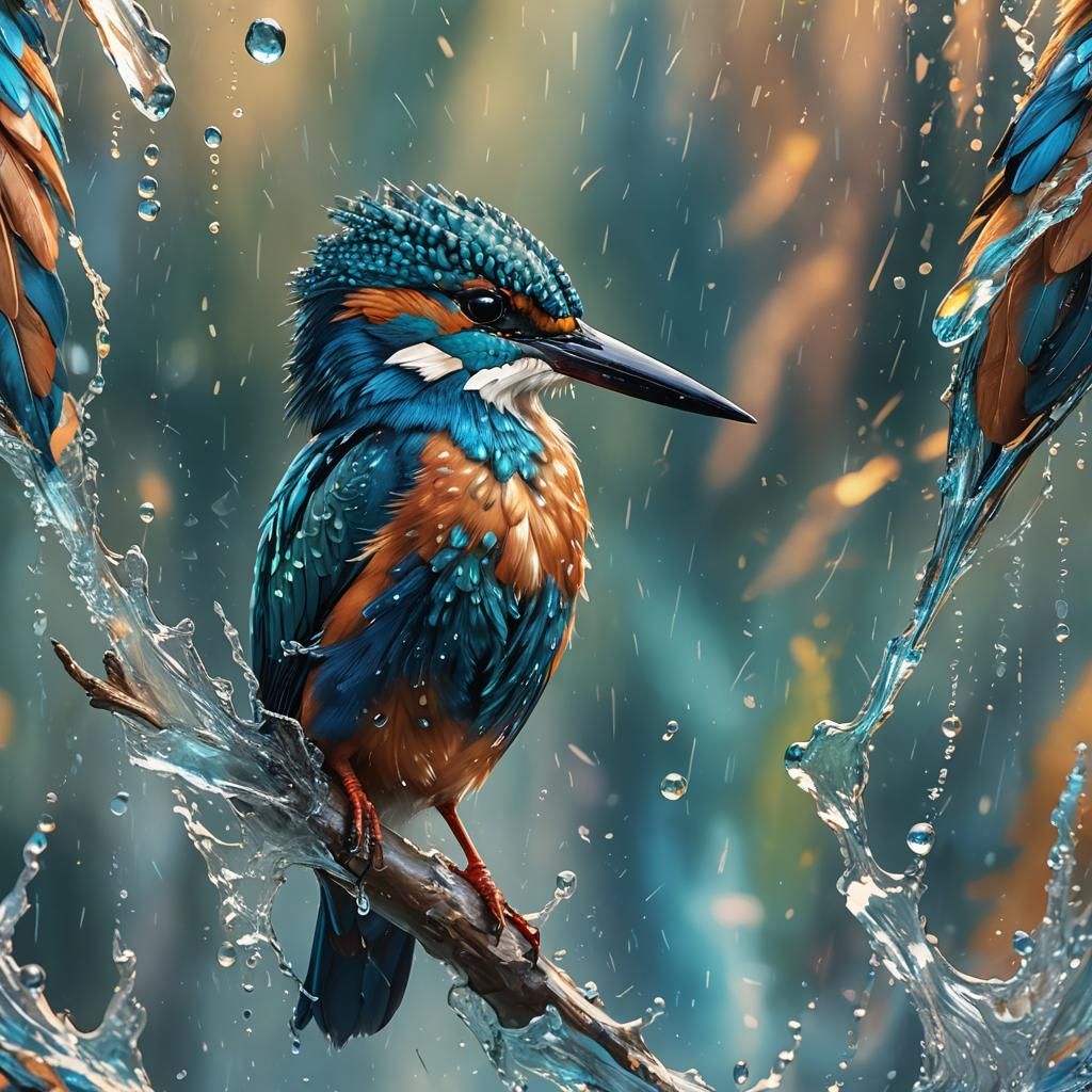Kingfisher Portrait in Abstract Expressionist Style