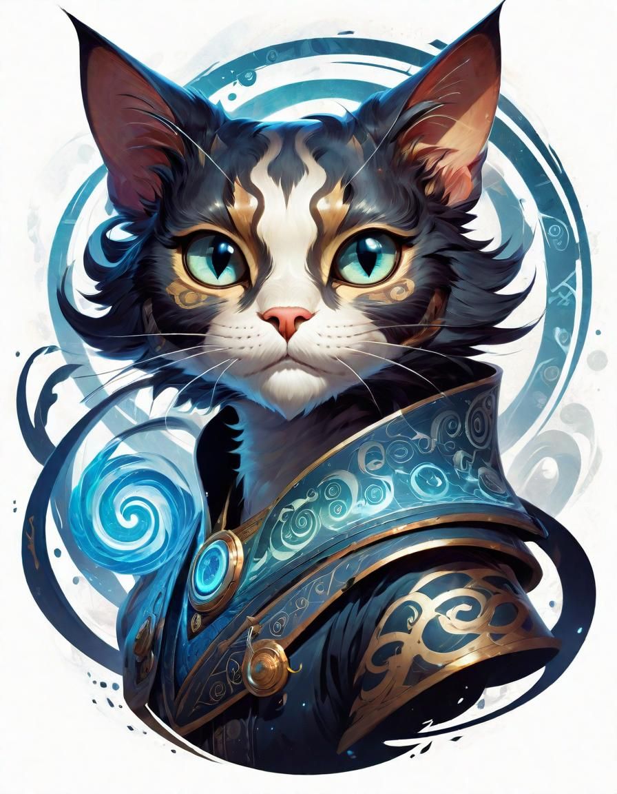 Anthropomorphic Cat Portrait with Runic Magic