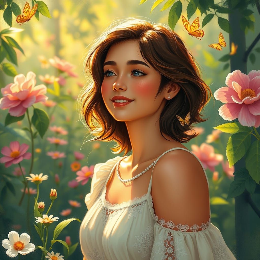 Serene Garden Goddess Lost in Thought