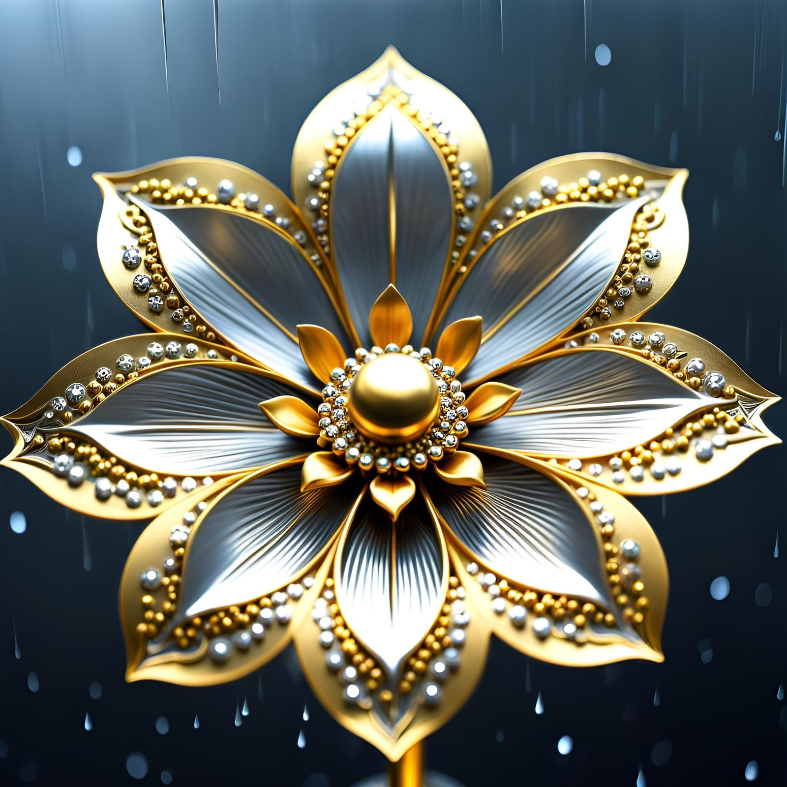 Silver and Gold Flower with Intricate Filigree